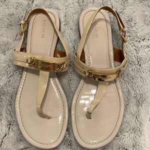Coach Ivory Patent Leather Thong Sandals Size 9.5